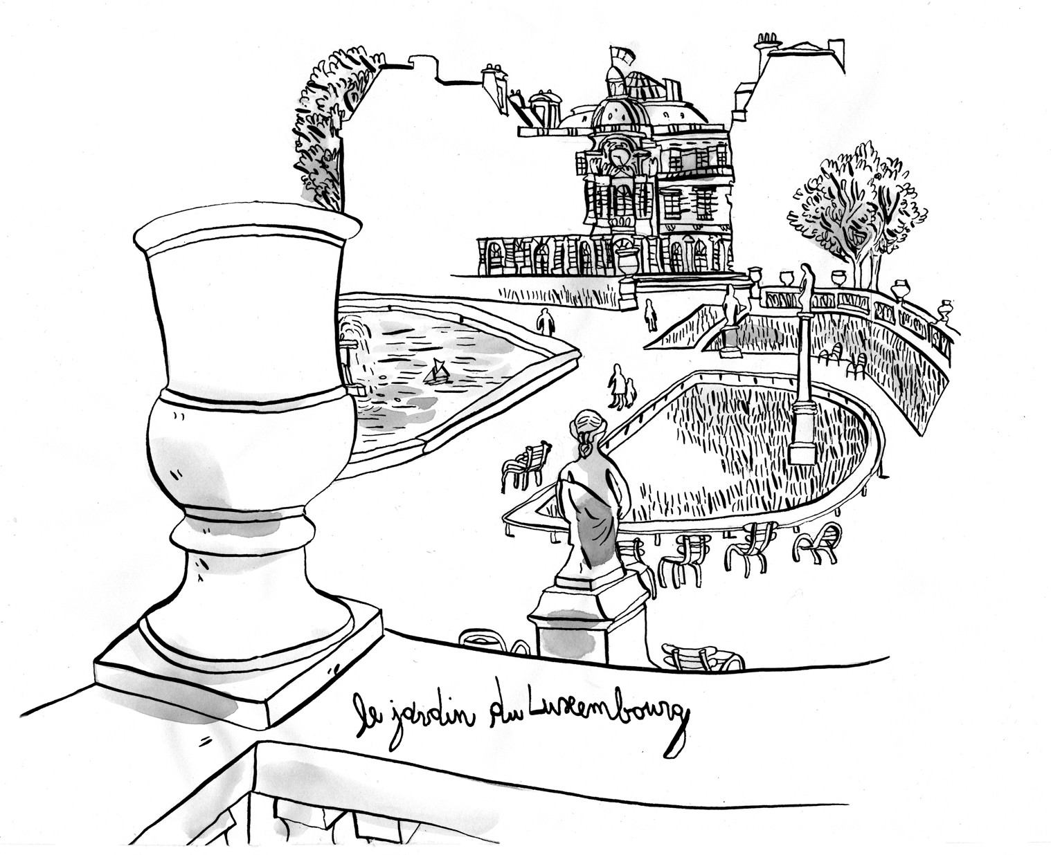 Dessin Jardin Luxembourg Guillaume Reynard Varenne