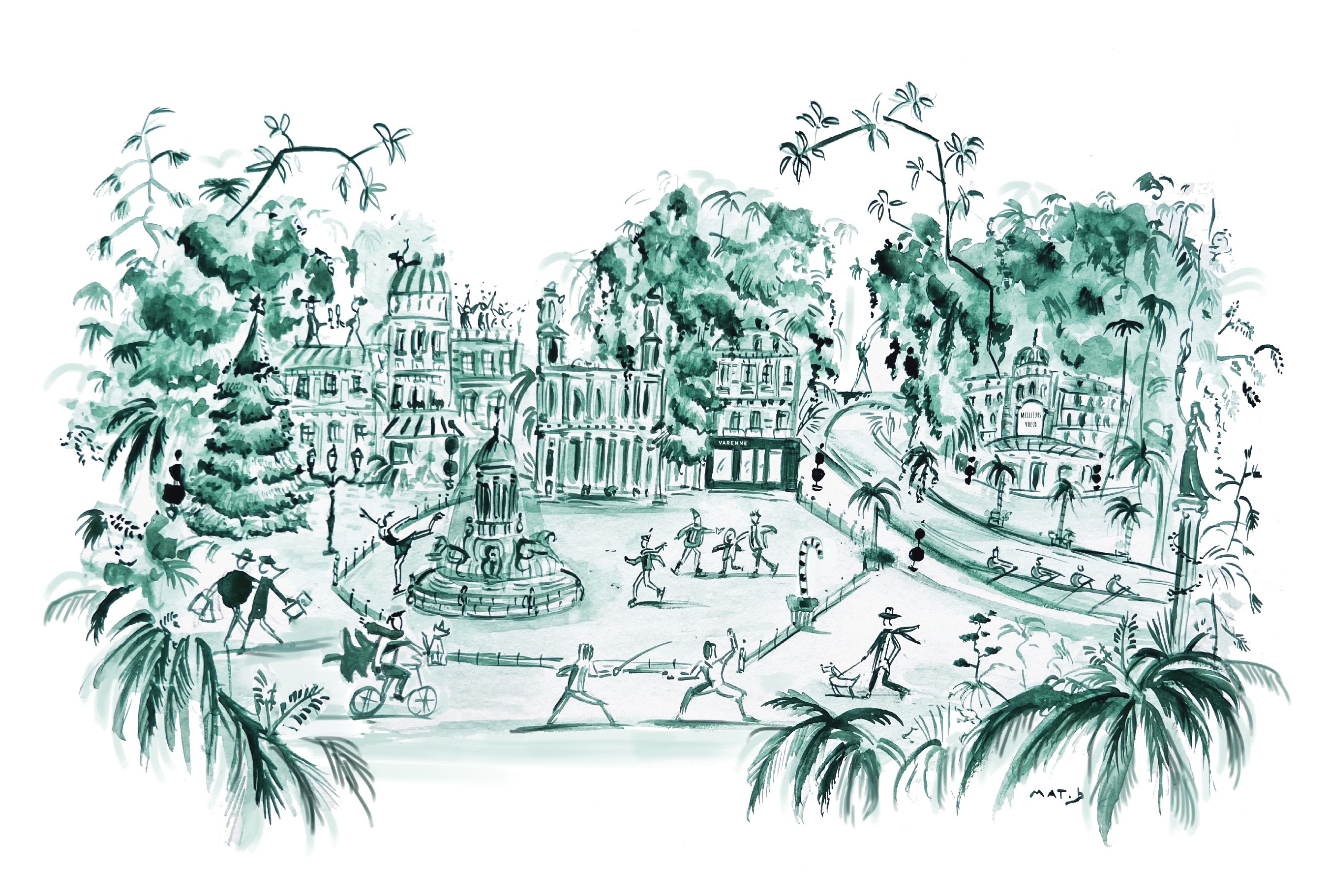 Dessin aquarelle verte de paris mat b