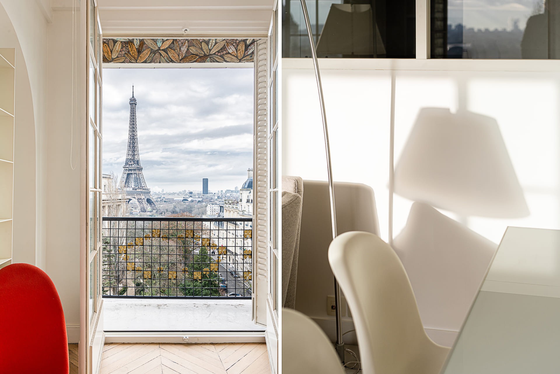 salon lumineux avec vue tour eiffel appartement de luxe paris
